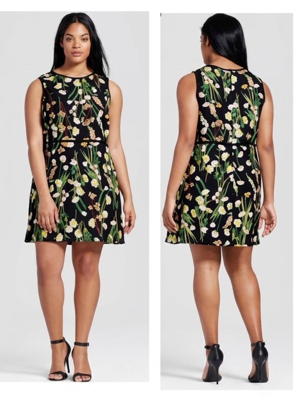 Victoria Beckham Target Floral Garden Mini Dress M Black Stretch Pink Green Crew